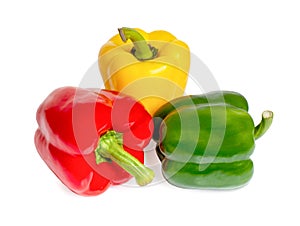 Sweet pepper, red, green, yellow paprika, isolated on white background, clipping path, full depth of field