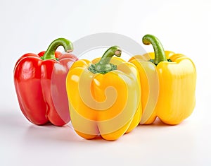 sweet pepper, red, green, yellow paprika, isolated on white background, clipping path, full depth of field. Created with