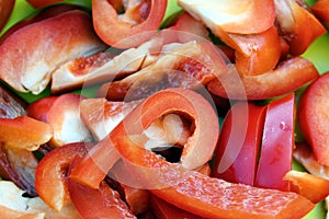 Sweet, pepper, red, sliced, slice,, vegetable, texture, background, fresh, raw, piece, group, fresh, bulgarian, juicy, close-up, n