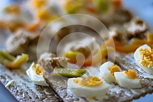 Sweet peppers, egg, toast, baked chicken