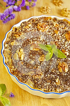 Sweet pie with condensed milk and walnut photo