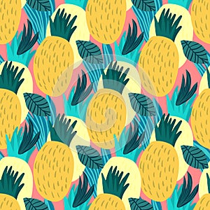 Sweet pineapple seamless pattern on pink background