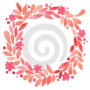 Sweet pink blossom and leave wreath frame wreath watercolor.