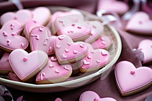 Sweet Pink colorful heart cookies. Generate Ai