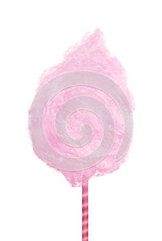 Sweet pink cotton candy isolated on white background.