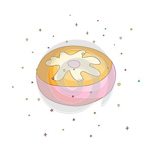 Sweet pink donut cartoon icon with colorful decoration. Vector icon cartooning tasty donut with cream decoration. Sweet