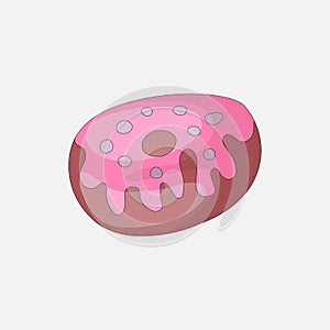 Sweet pink donut cartoon icon with pink decoration. Vector icon cartooning tasty donut with cream decoration. Sweet pink