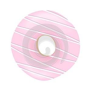 Sweet pink donut with striped icing and sprinkles isolated on white background. Vector illustration