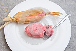 Sweet pink Mexican tamales filed corn dough, food in Mexico