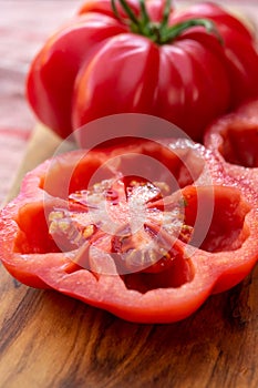 Sweet pink monterosa tomatoes close up