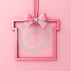 Sweet pink pastel color gift frame concept hanging with pink ribbon bow on pink