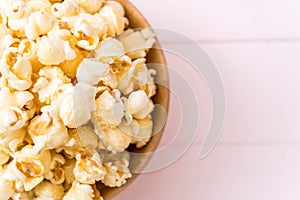 sweet popcorn on wood