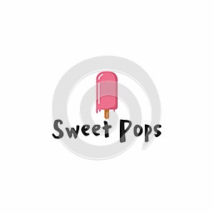 Sweet Popsicle Ice Cream Logo, Sign, Icon, Flat Design, Vetor Design