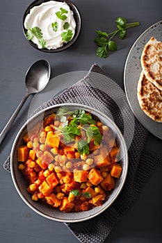 Sweet potato and chickpea curry with naan bread