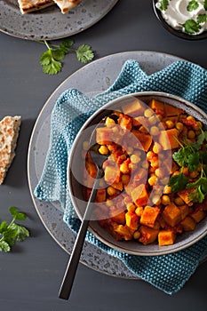 Sweet potato and chickpea curry with naan bread