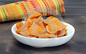 Sweet Potato Chips in a bowl, macro