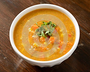 Sweet potato corn soup in bowl