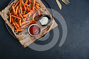 Sweet potato fries with mayo and ketchup