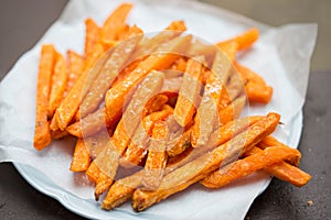 Sweet potato fries on plate