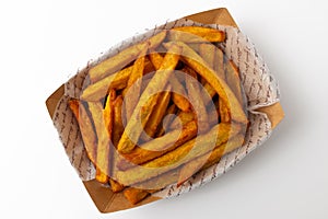 Sweet potato fries on a white background