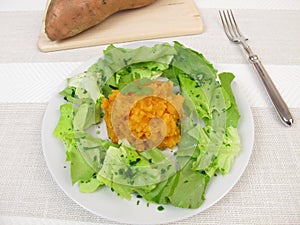 Sweet potato mash and salad