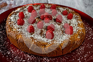 sweet potato and raspberry sponge cake with liquid caramel