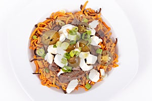 Sweet potato steak poutine dish