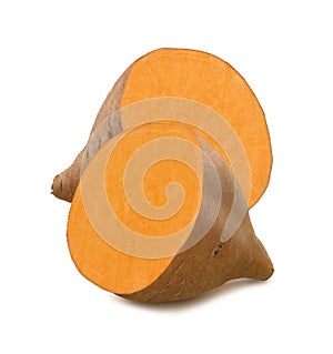 Sweet potato or yams half slices isolated on white background photo