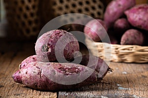 Sweet Potatoes Purple Colored on Table