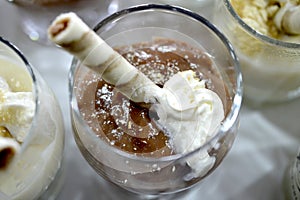 sweet pudding in a drinkiing glasses,