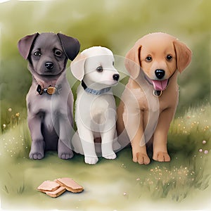 Sweet Pup Squad - Watercolor Group of Cute Puppies