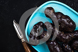 Sweet purple potatoes, top view