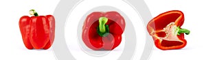 Sweet red bell pepper set in four different foreshortenings isolated over a white background photo