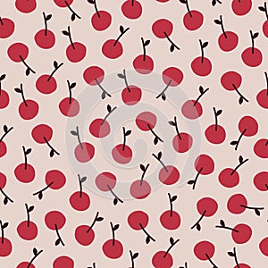 Sweet red cherry hand drawn vector illustration. Vintage berries in flat style seamless pattern for kids.