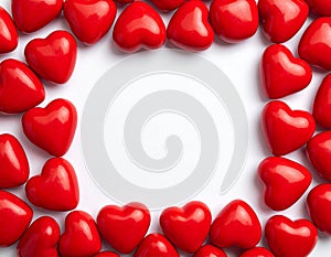 Sweet Red Hearts Candy Frame With White Blank Copy Space Romantic Love Decorative Background