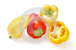 Sweet red and yellow pepper isolated on white background