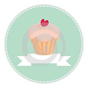 Sweet retro cupcake with heart and place for text