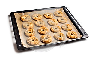 Sweet ring biscuit on baking tray