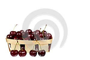 Sweet ripe cherry in package isolated on white background, copy space template.