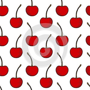 Sweet ripe cherry. Vector concept in doodle and sketch style. Hand drawn illustration for printing on T-shirts, postcards