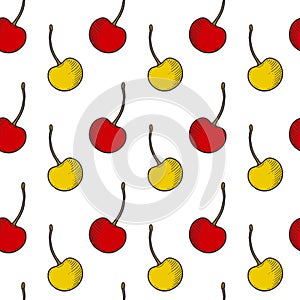 Sweet ripe cherry. Vector concept in doodle and sketch style. Hand drawn illustration for printing on T-shirts, postcards