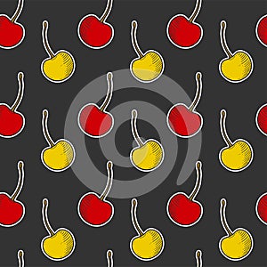 Sweet ripe cherry. Vector concept in doodle and sketch style. Hand drawn illustration for printing on T-shirts, postcards