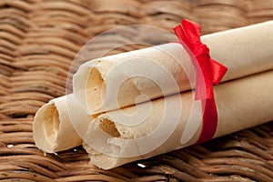 Sweet rolled wafers with red bow