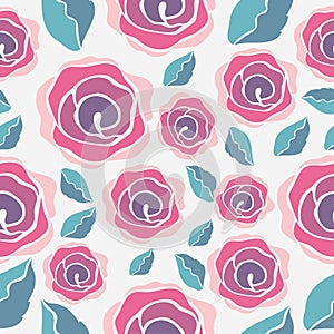 Sweet rose seamless pattern on blue background
