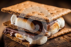 Sweet sangwich. Delicious baking, chocolate and marshmallows, slightly warmed