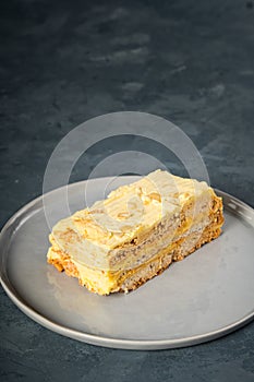 Sweet sans rival made with meringue layers filled with buttercream and cashew nuts