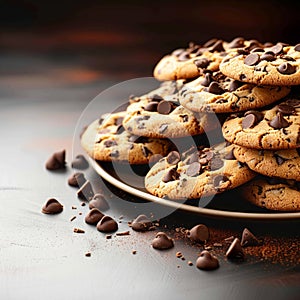 Sweet satisfaction Delicious chocolate chip cookies presented with text space