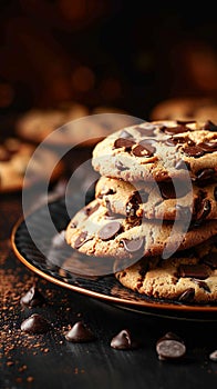 Sweet satisfaction Delicious chocolate chip cookies presented with text space