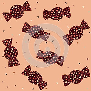 Sweet Seamless Chocolate Candy Pattern with Hearts.