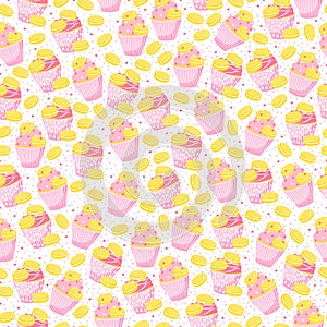 Sweet seamless pattern with desserts.
